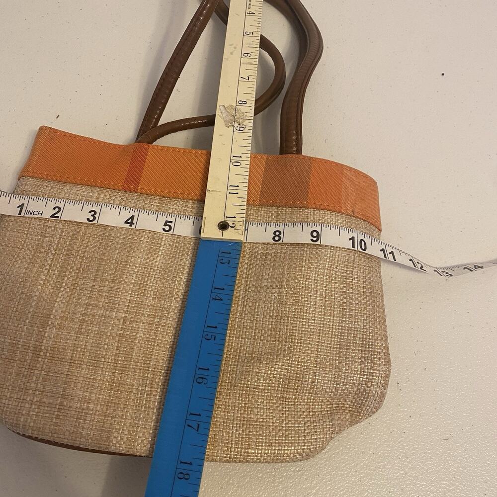 VTG Y2K 00’s Bueno Leather Canvas Woven Straw Shoulder Tote Bag Beige Brown - Picture 2 of 9
